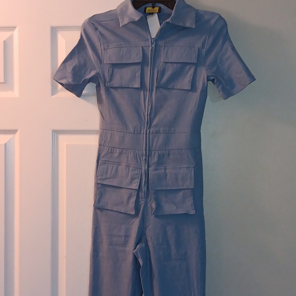 Love Highlight brand size small light blue front cargo pocket jumpsuit.